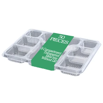 8 Compartment 300 Micron Transparent Meal tray Without Lid(Pack-50 Pcs)