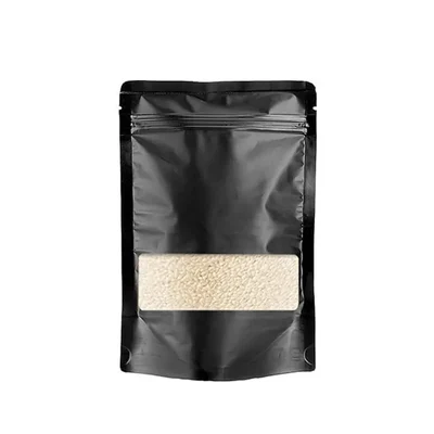 250 gm, 13.5x22 cm Black Color Reusable Plastic Stand Up Pouches With Transparent Window(Pack-50 Pcs)