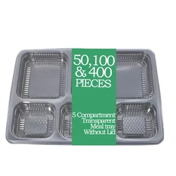5 Compartment 250 Micron Transparent Meal tray Without Lid(Pack-50 pcs )