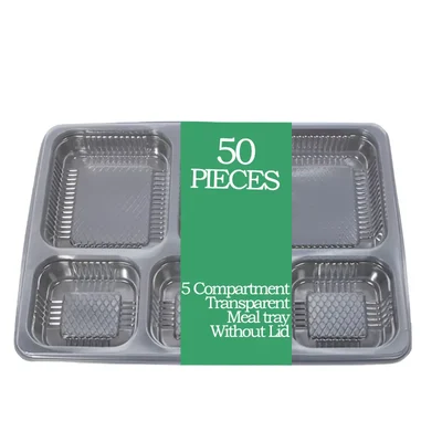 5 Compartment 250 Micron Transparent Meal tray Without Lid(Pack-50 pcs )