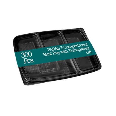 300pcs, PARAS 5 Compartment Platter with Transparent Lid