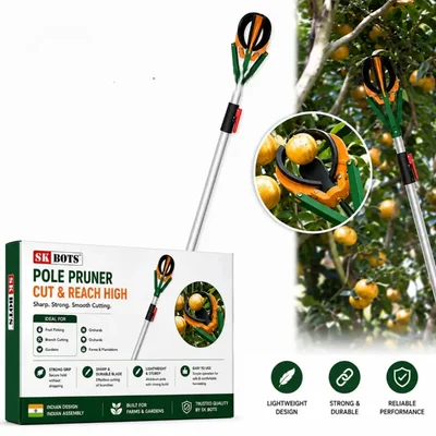 S K BOTS (4 Feet) Fruit Picker Tool with Soft Rubber Claw Basket & Adjustable Extendable Pole for Home Orchard Gardening