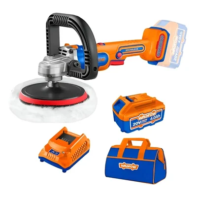 Wadfow 180mm (7") 20V Cordless Brushless, variable Speed Control Polisher With Batter-Charger & Accessories, 400-2500 RPM (WHL1B181)