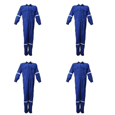 SS BENGALY Pack of 4 Navy Blue Safety Boiler Suit Coveralls - 200 GSM Poly Cotton, Double Reflectors, 7 Pockets(Size-L)