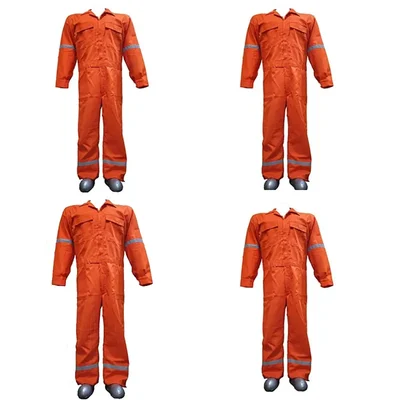 SS BENGALY Pack of 4 Orange Safety Boiler Suit Coveralls - 200 GSM Poly Cotton, Double Reflectors, 7 Pockets(Size-L)