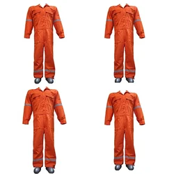 SS BENGALY Pack of 4 Orange Safety Boiler Suit Coveralls - 200 GSM Poly Cotton, Double Reflectors, 7 Pockets(Size-L)