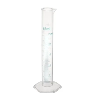 VVS 25ml Scientific Plastic Measuring Cylinder Set of 1 Polypropylene Hexagonal Base Blue Printed Graduation Lab