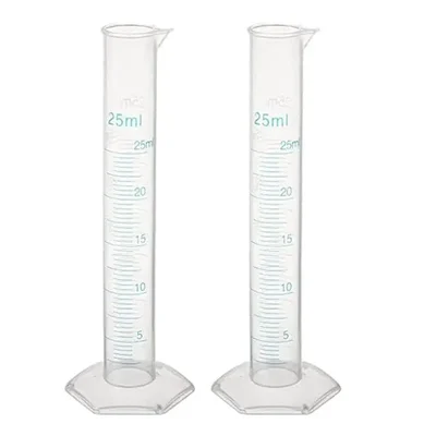 VVS 25ml Scientific Plastic Measuring Cylinder Set of 2 Polypropylene Material Hexagonal Base Printed Graduation Lab