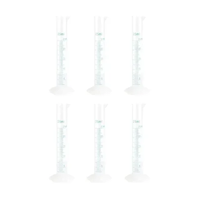 VVS 25ml Scientific Plastic Measuring Cylinder Set of 6 Polypropylene Material Hexagonal Base Printed Graduation Lab