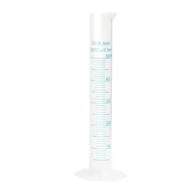 VVS 50ml Scientific Plastic Measuring Cylinder Set of 1 Polypropylene Material Hexagonal Base Printed Graduation Lab