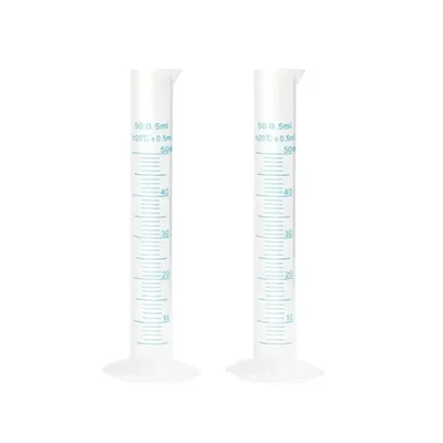 VVS 50ml Scientific Plastic Measuring Cylinder Set of 2 Polypropylene Material Hexagonal Base Printed Graduation Lab