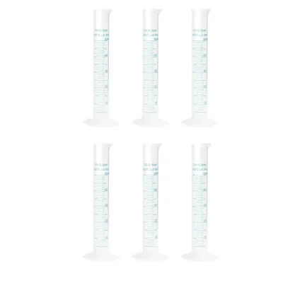 VVS 50ml Scientific Plastic Measuring Cylinder Set of 6 Polypropylene Material Hexagonal Base Printed Graduation Lab