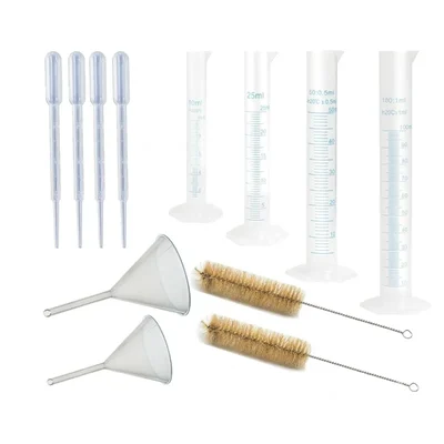 VVS Polypropylene Graduated Cylinders Pipettes Funnel Brush Pack of 14 For Lab Liquid Measuring