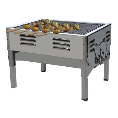 Portable Stainless Steel 31 x 26 cm Barbeque Grill with 5 Skewers, Charcoal Operated