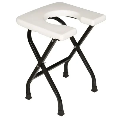 Sami Ortho Aids 90kg Capacity Portable Folding Commode Stool MS Base PVC Square Toilet Chair White