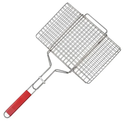 Premium Quality Mild Steel Portable BBQ Grill Net Basket | Lockable Charcoal Grilling Tray with Wooden Handle