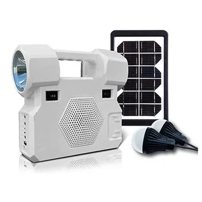 Gramstrong Solar Flashlight Bluetooth Speaker Lighting Kit of 1200 mAh Battery with 3 Watt Solar Panel, 2 LED Bulbs and AC Charger