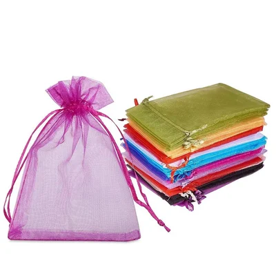 50 Pcs, 12.5x18 cm Mix Color Organza Potli Pouches for Festival & Gift Packaging