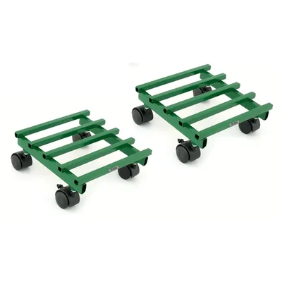 Heavy Duty Green Square Metal Rolling Plant Stand With Wheels for Home and Garden Decoration(Pack-Pack of 2)
