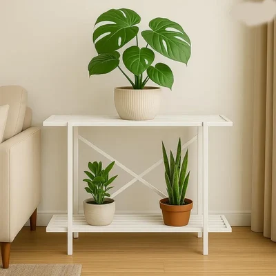 Heavy Duty 2-Tier Plant Stand, Anti-Rust Metal Flower Pot Holder, For Outdoor and Indoor Decor(Color-White)