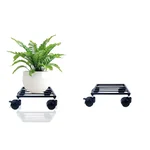 Heavy Duty Black Square Plant Stand With Wheels, Anti-Rust Metal Pot Holder For Balcony & Living Room Home