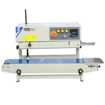 SMART PACK Band Sealer Machine for Vertical Packaging of LD, Laminated and PP Pouch, 100g to 3 kg Material Packing