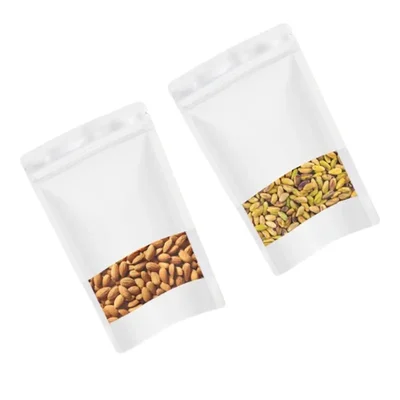 250 gm, 13.5x22 cm White Color Reusable Plastic Stand Up Pouches With Transparent Window(Pack-50 Pcs)