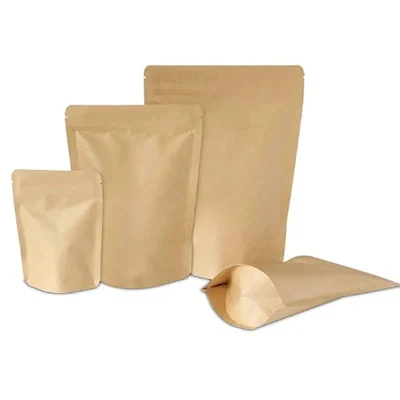 500gm, 15cmx24cm Kraft Paper Standup Pouch with Aluminum Lining Inside for Food Storage and Packaging(Pack-50 Pcs)