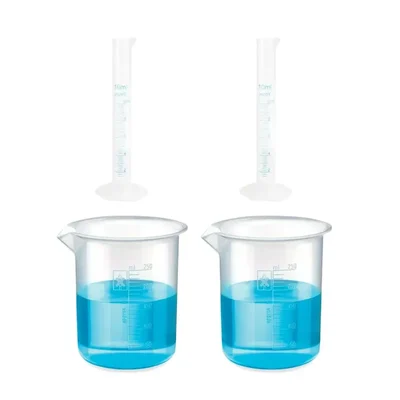 SBT Measuring Cylinders 2pcs x 10ml & Beakers 2pcs x 250ml with Blue Printed Graduation Marks, Polypropylene Material