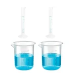 SBT Measuring Cylinders 2pcs x 10ml & Beakers 2pcs x 250ml with Blue Printed Graduation Marks, Polypropylene Material