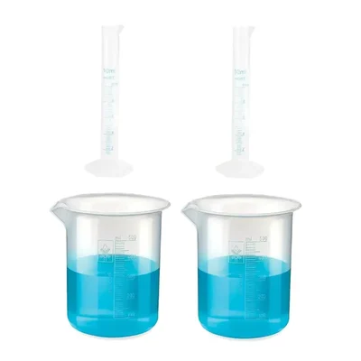 SBT Measuring Cylinders 2pcs x 10ml & Beakers 2pcs x 500ml with Blue Printed Graduation Marks, Polypropylene Material