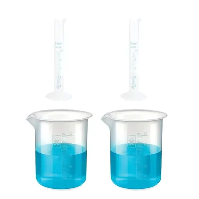 SBT Measuring Cylinders 2pcs x 10ml & Beakers 2pcs x 50ml with Blue Printed Graduation Marks, Polypropylene Material