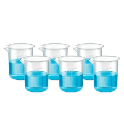 Bello 6pcs x 25ml Polypropylene Beakers with Graduation Marks for Laboratory