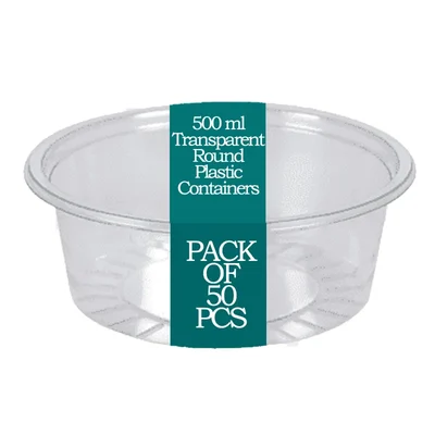 500ml Transparent Plastic Round Containers for Fast Food Serving, Delivery(Pack-50 Pcs)