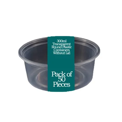 300ml Transparent Plastic Round Containers for Fast Food Serving, Delivery(Pack-50 Pcs )
