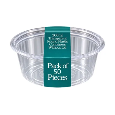 300ml Transparent Plastic Round Containers for Fast Food Serving, Delivery(Pack-50 Pcs )