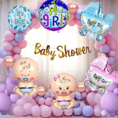 Pack of 5, Baby Shower Decoration Kit of 48 Pcs with Pram Foil & Balloons for Maternity Shoot