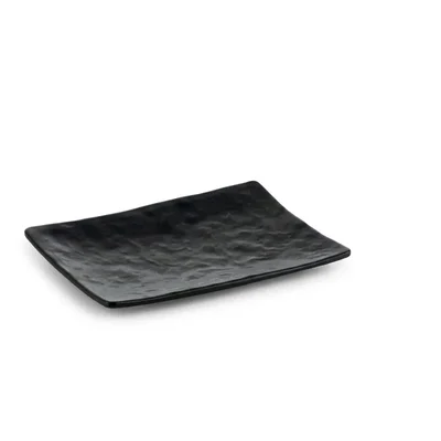 Premium 13 Inch Melamine Black Hammered Rectangular Serving Platter (Set of 2)