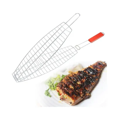 Premium Quality Non-Stick BBQ 67x15cm Fish Grilling Basket | High-Grade Chrome Plated Steel Camp Grill with Locking Handle