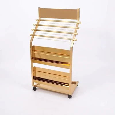 Premium Quality 600x470x1500mm Stainless Steel Gold Finish Multi Tier Floor Stand Newspaper Magazine Display Rack