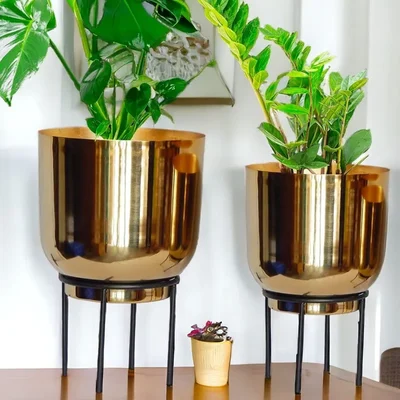 Ecofynd PWS027 Durable and Stylish Metal Plant Pot with Stand for Indoor and Outdoor Spaces(Pack of 2)