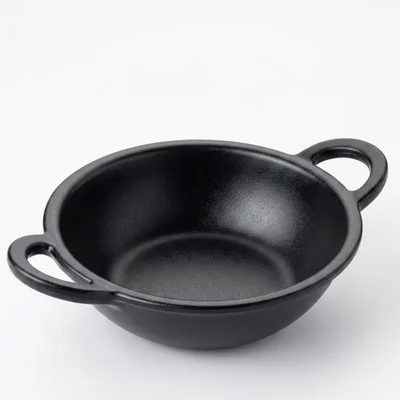 Premium Quality Melamine Matte Finish Serving Kadhai | Set of 2 (Black, 7-Inch, 300 ml)