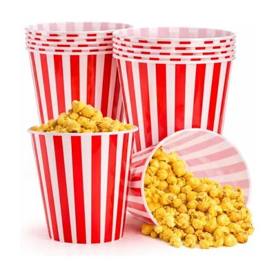 46oz Printed Paper Popcorn Tubs | Movie Theater Style Disposable Popcorn Buckets for Parties & Events(Pack-50 Pcs)