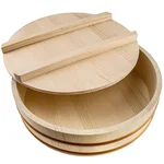 Premium Quality 12" Wooden Hangiri Sushi Oke Rice Mixing Tub with Lid - Moisture Absorbing Cypress Style