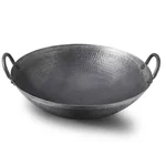 Premium Quality 36cm Chinese Black Steel Wok Heavy Duty Double Handle Commercial Stir Fry Pan Round Bottom