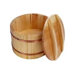 Premium Quality Large Wooden Sushi Rice Mixing Tub with Lid & Copper Bands - Traditional 15.4 Inch Hangiri Oke Bowl