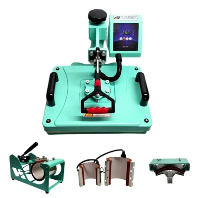 Print Digits 1200W 5-in-1 Combo Heat Press Machine with Dual Tube Heating & 18oz Sipper Bottle Clamp for Sublimation