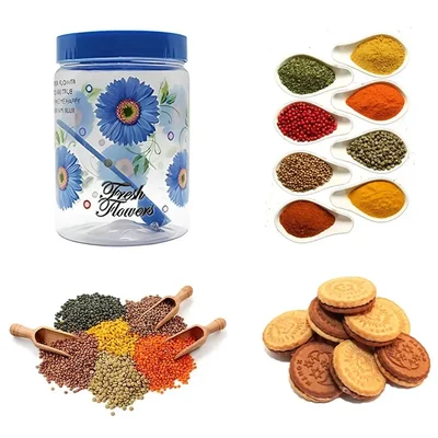 High Quality Printed Plastic Storage Jar Set 500ml 750ml 1000ml (Pack of 10)