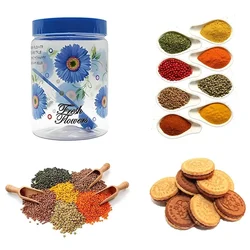 High Quality Printed Plastic Storage Jar Set 500ml 750ml 1000ml (Pack of 10)