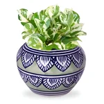 Ecofynd Designer Ceramic Planter Pot with Printed Leaf-like Motifs | Used for Home and Garden Decoration 